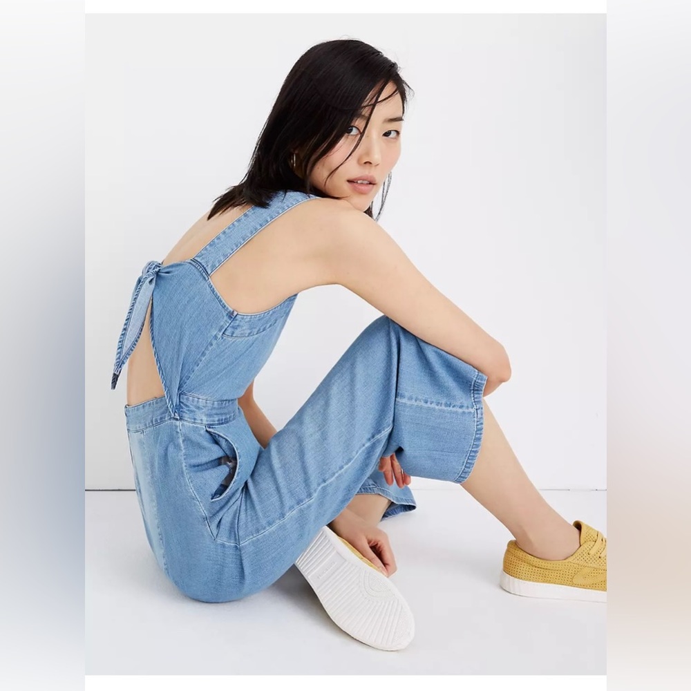 NWOT Madewell denim jumpsuit, open tie back